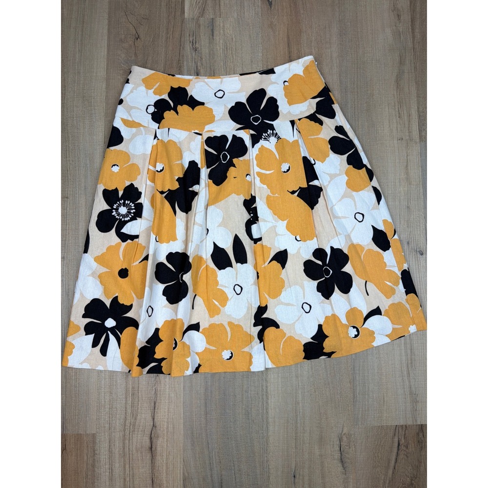 Anthropologie Lucy & Laurel Floral Linen Pleated Mini Skirt Yellow Black 12